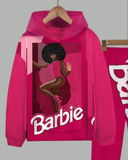 Black Afro Barbie Girl Long Sleeve Hoodie Two Pieces Set