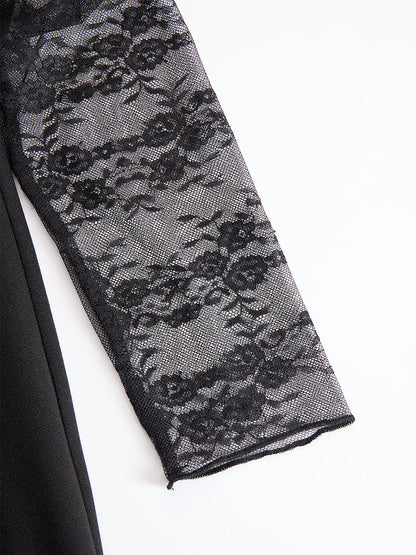 Sophisticated Black Blazer-Style Lace Midi Dress