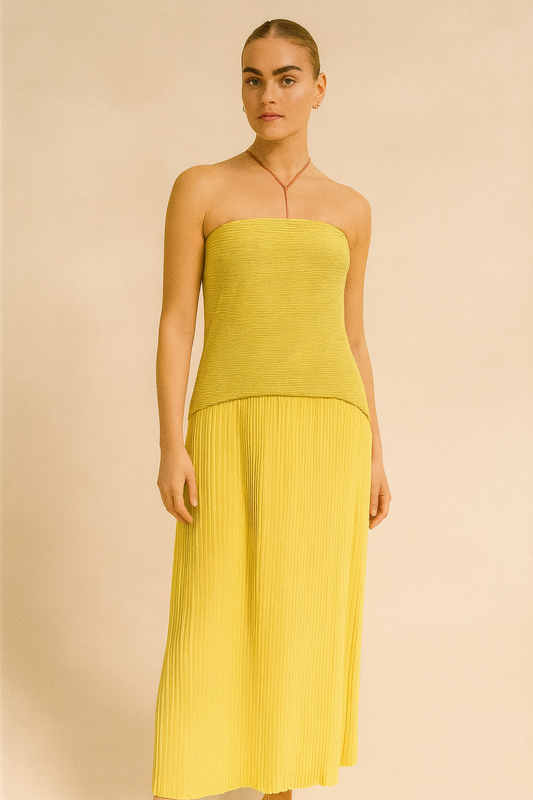 Fashion Casual Rib Fabric Tube Top Pleated Dress