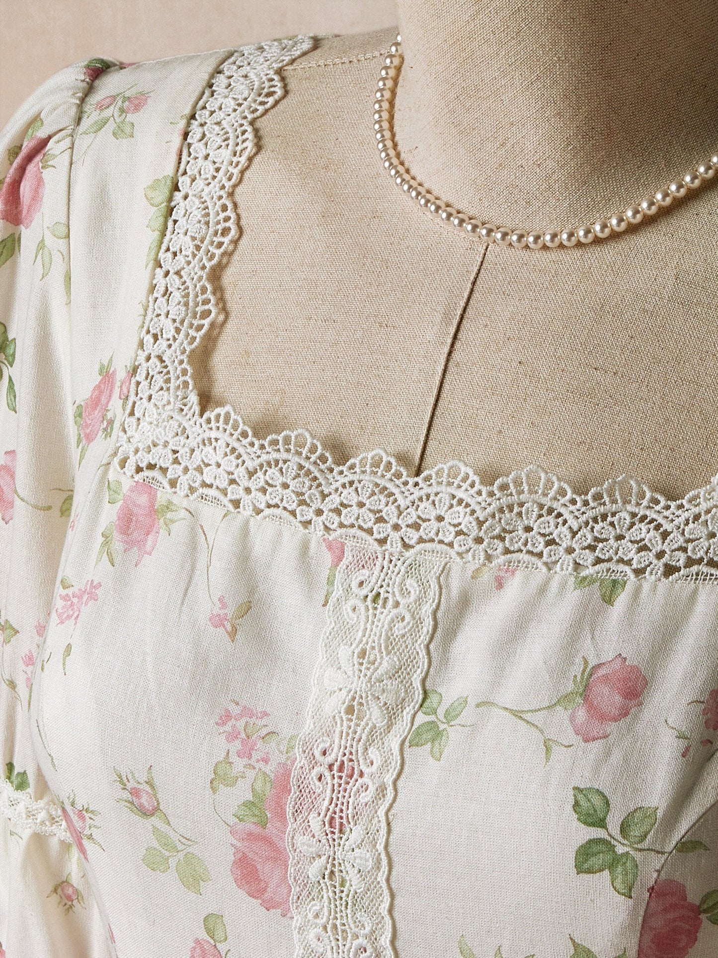 Linen Maxi Dress, Half Sleeve , Lace Collar, Floral, Casual, Pink