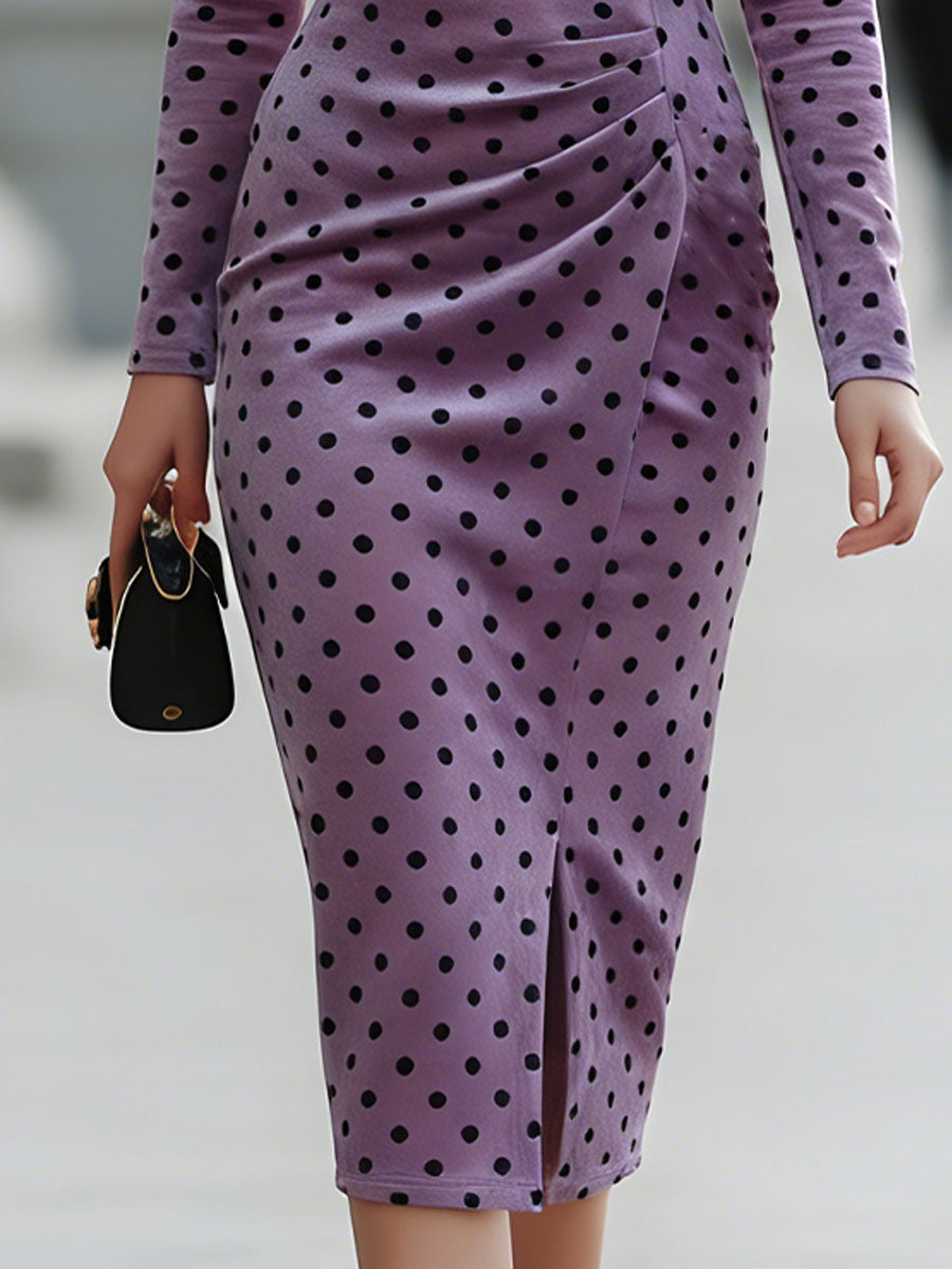 Lavender Polka Dot Velvet Bodycon Dress