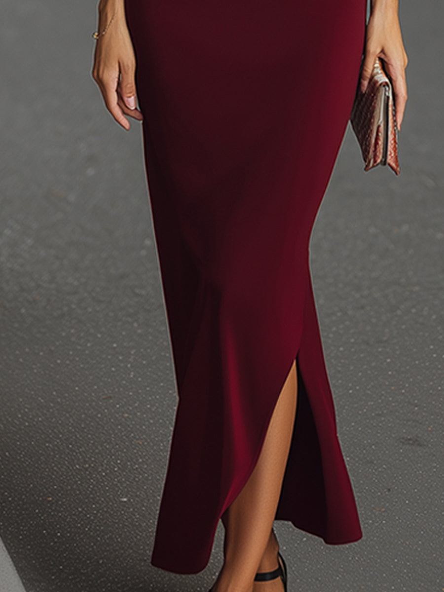 Elegant Square-Neck Bodycon Midi Dress
