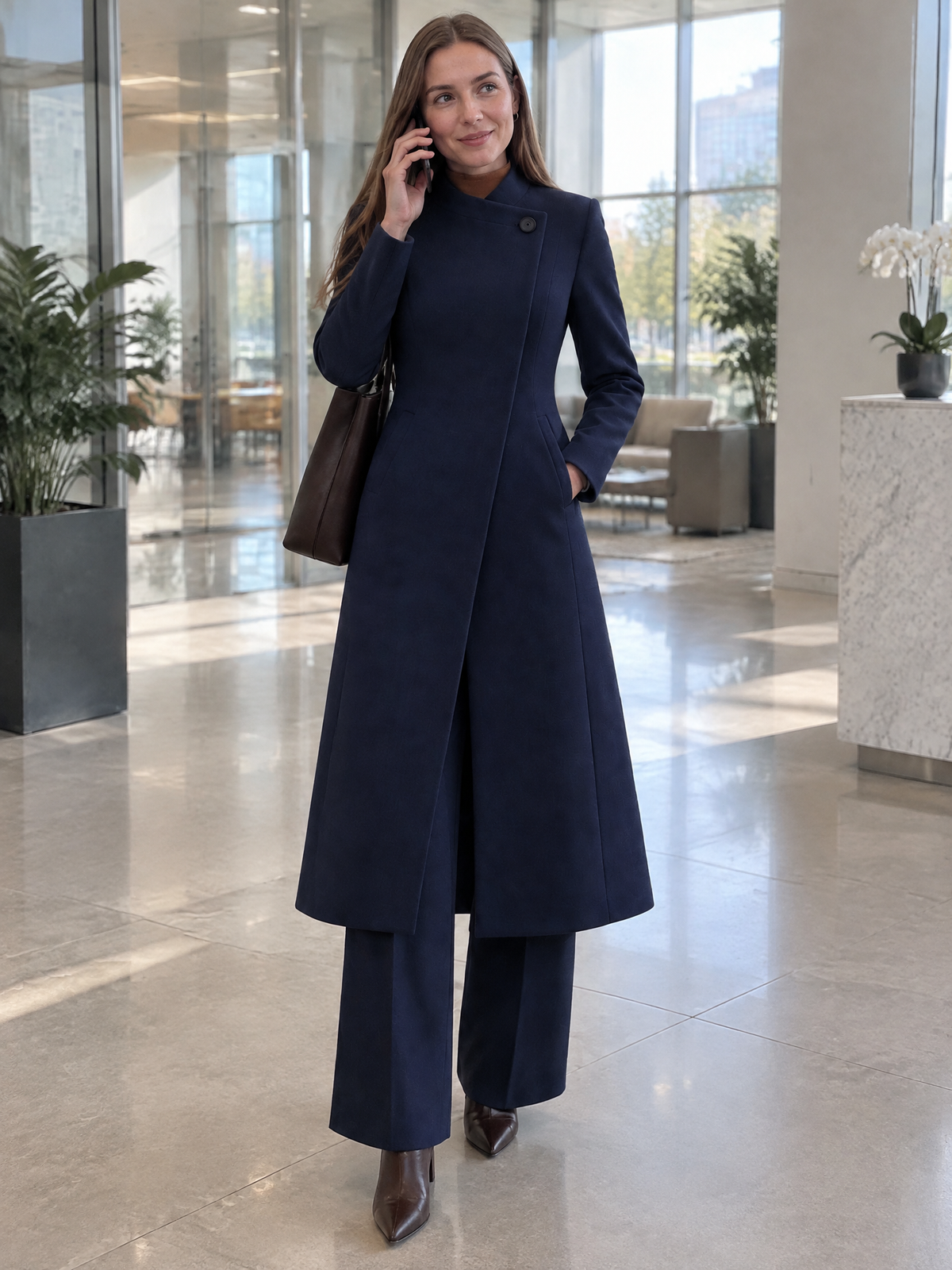 Asymmetric Wrap Long Coat & Wide Leg Trouser Co-ord Set