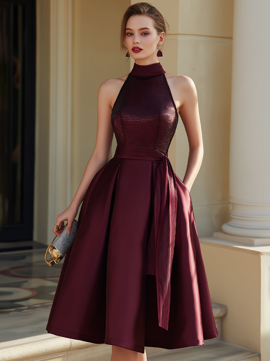 Halter Neck Pleated Midi Dress