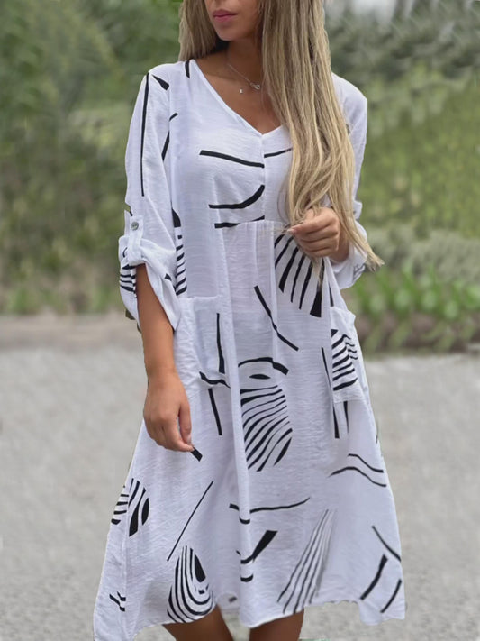 Printed 3/4 Sleeve Tunic Dress