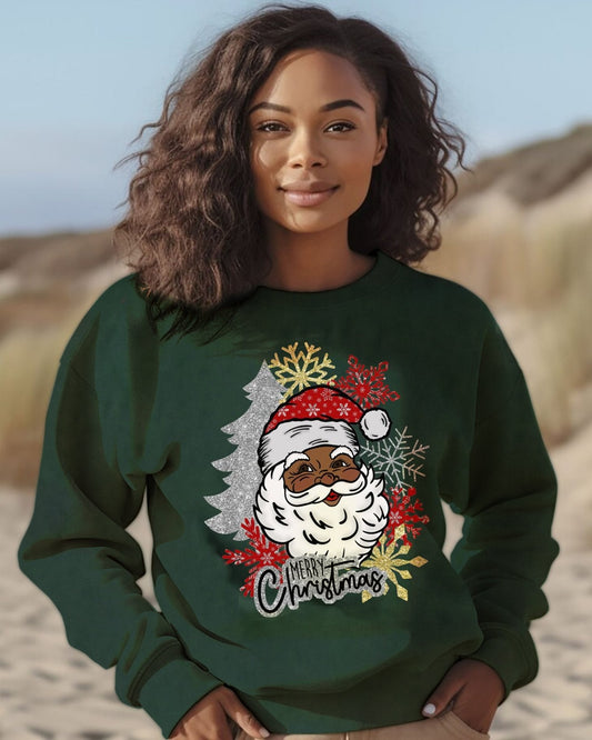 Merry Christmas Black Santa Sweatshirt