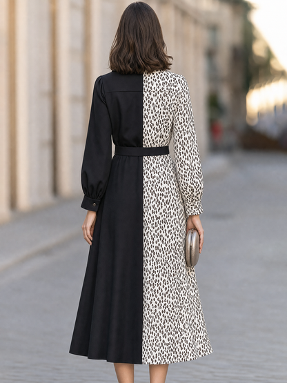 Leopard Print Contrast Blazer Style Midi Dress