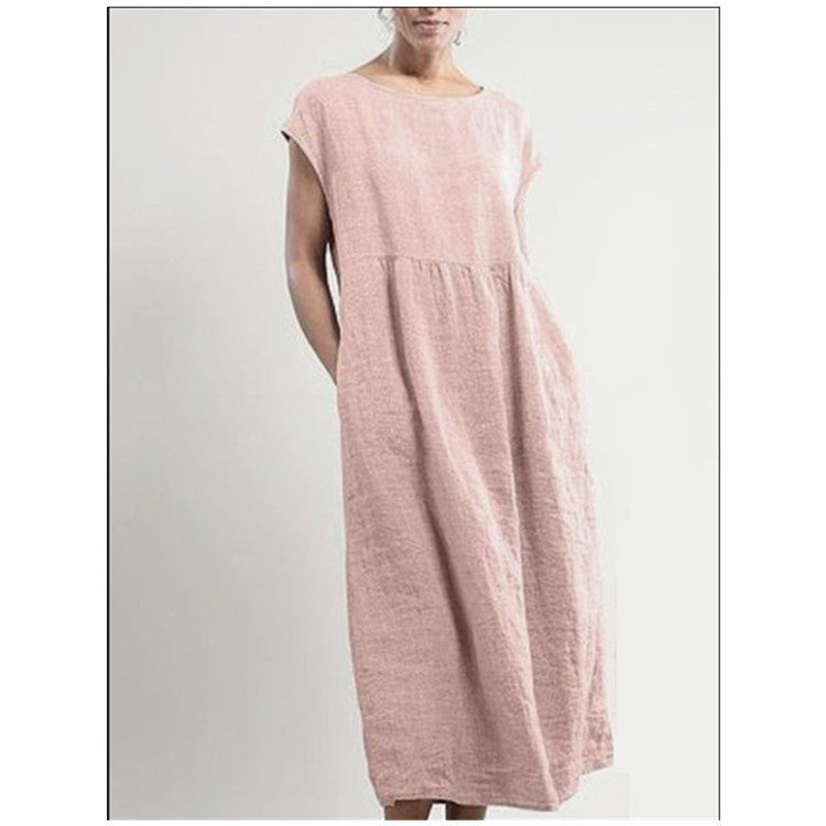 Cotton Linen round-Neck Swing Dress