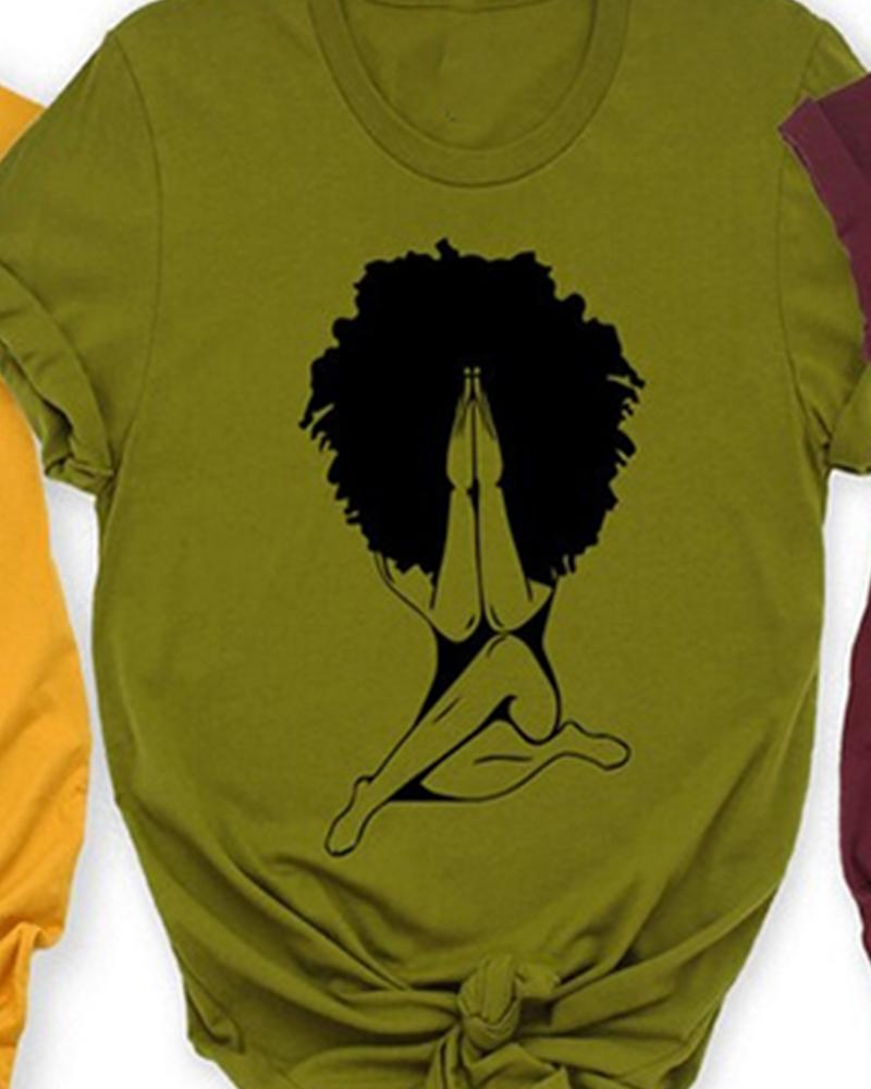 African Women's Yoga Printed Short Sleeve T-shirt