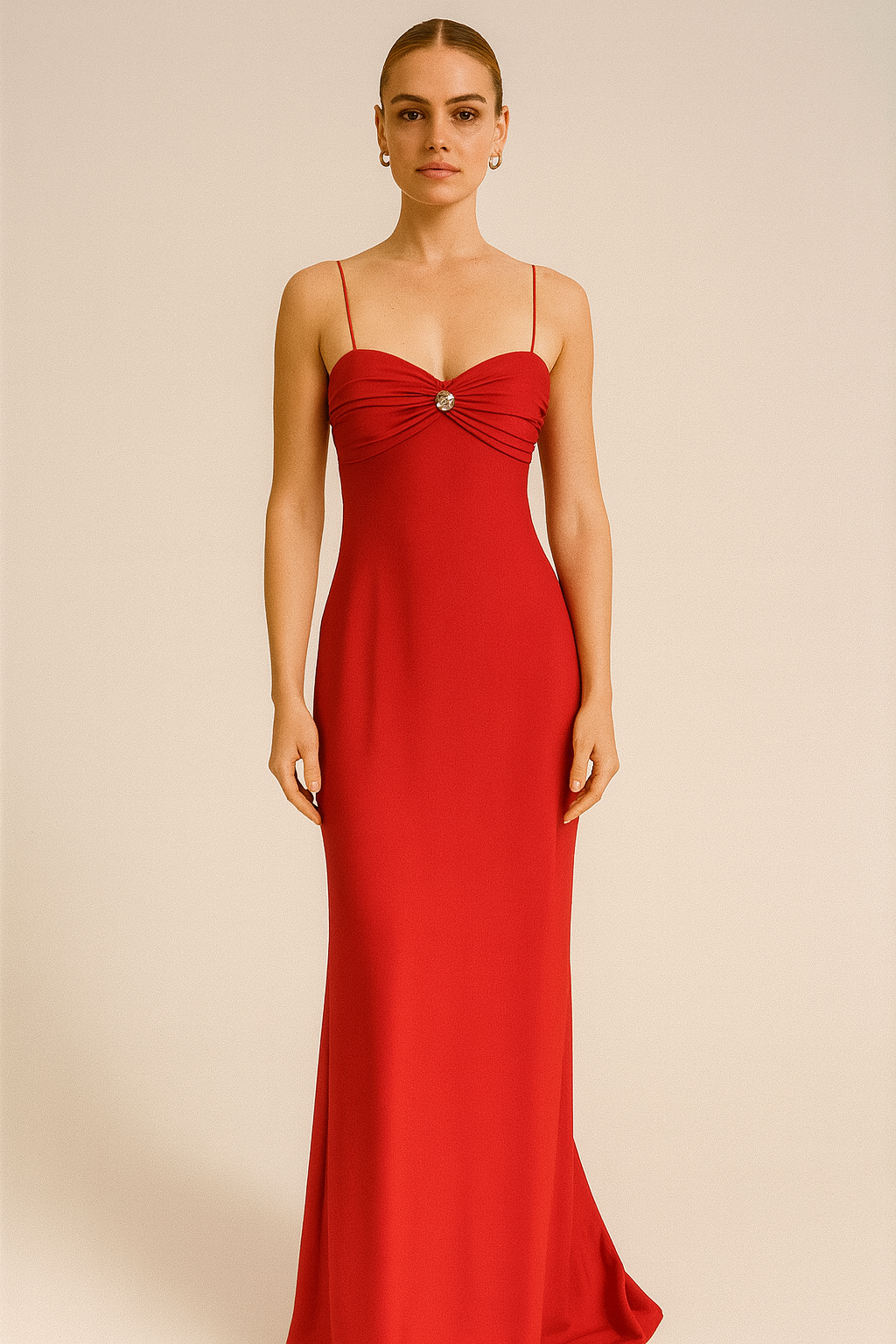 Fashion Red Heart-Shaped Collar Silk Satin Texture Backless Sling Dress