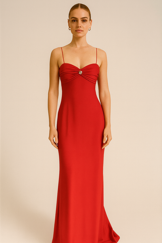 Fashion Red Heart-Shaped Collar Silk Satin Texture Backless Sling Dress