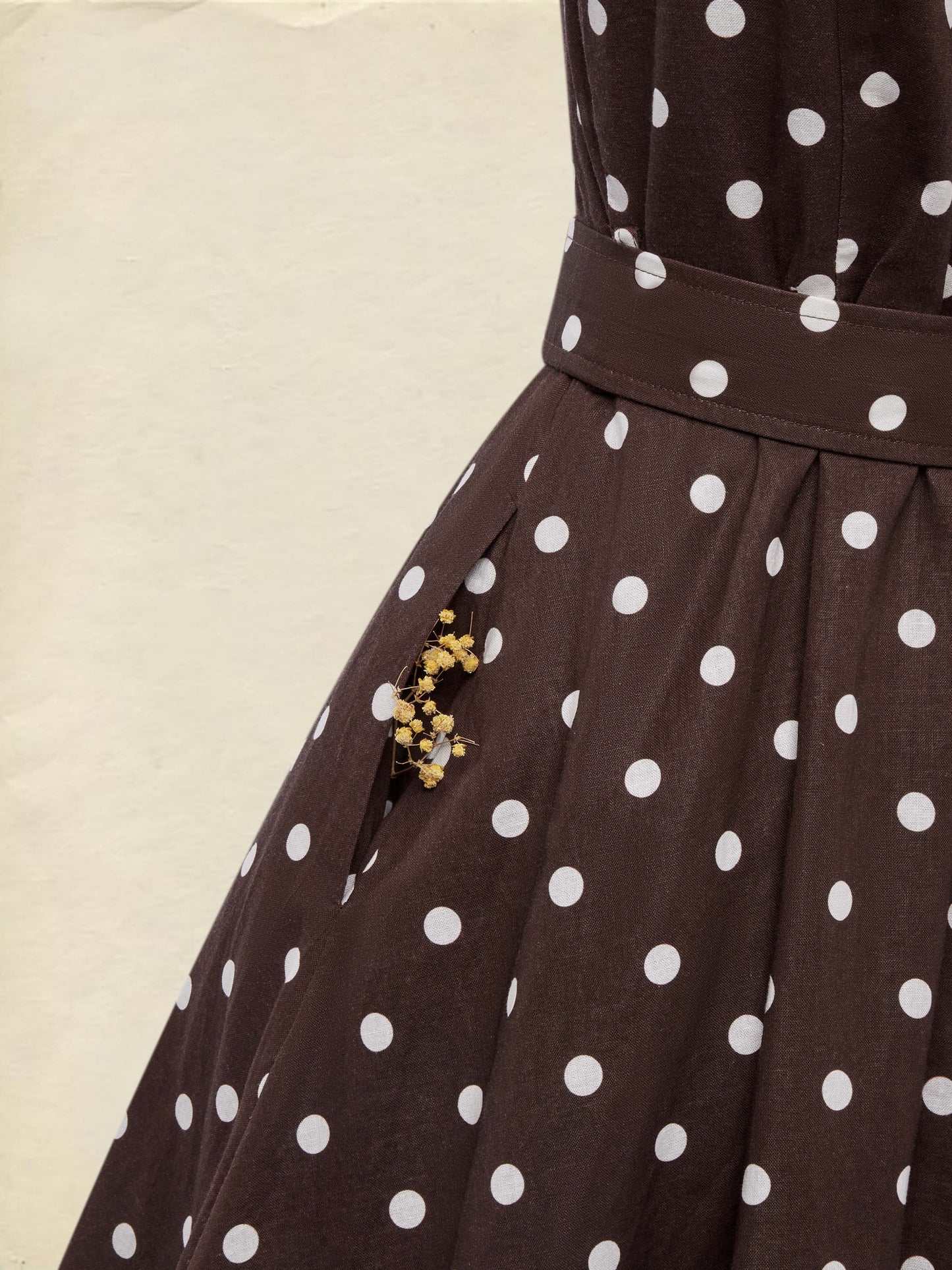 Midi Cotton Dress , Sleeveless, Shawl Collar, Polka Dots, Button Design, French Vintage, Purplish Blue