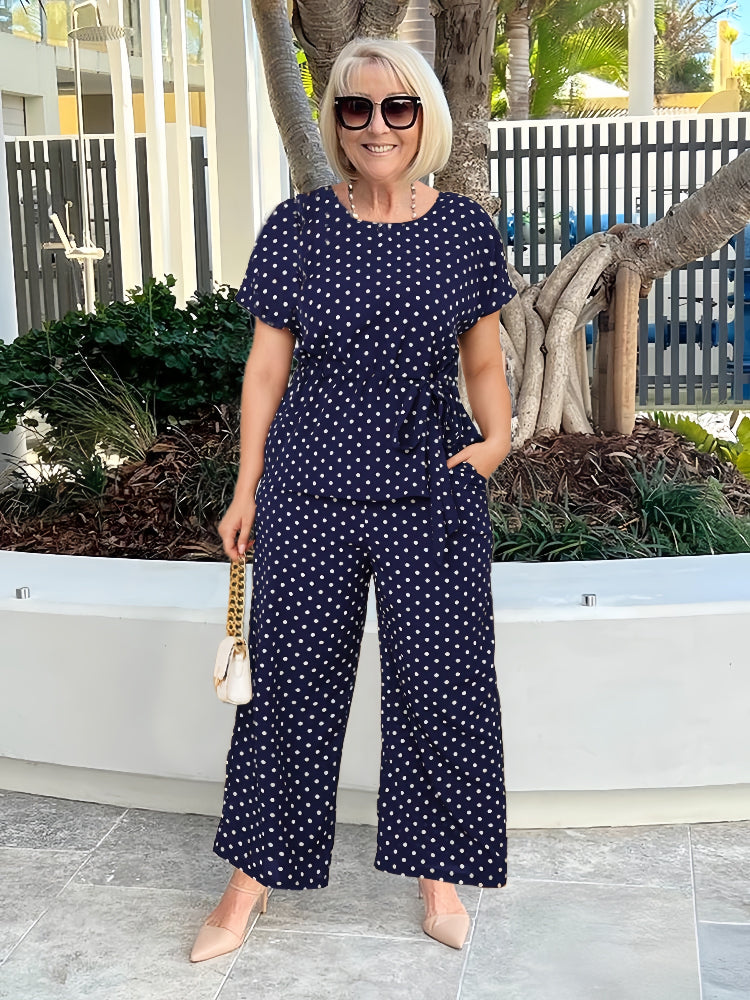 Polka-Dot Cinched Two-Piece Pantsuit