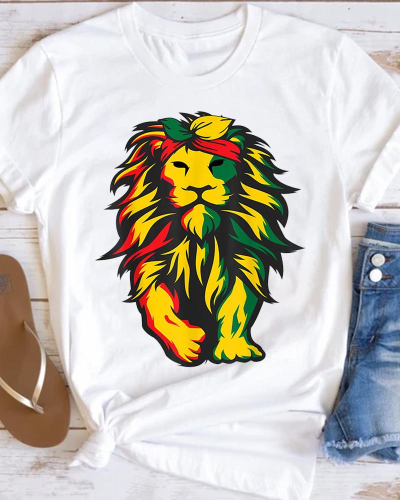 Women's Juneteenth Lion Print Short Sleeve T-Shirt