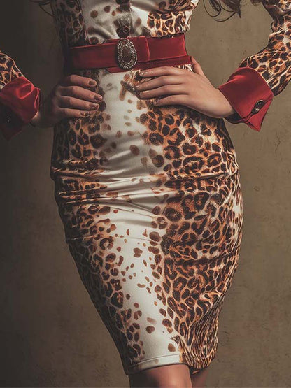 Vintage Glam Leopard Blazer Dress With Red Accents