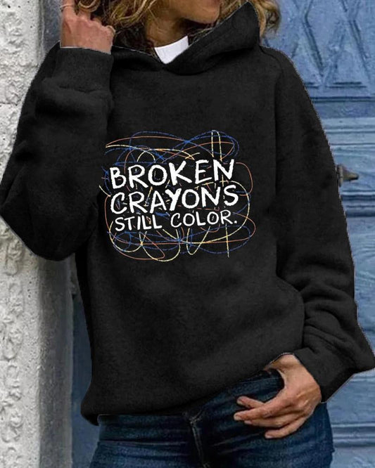 Black slogan printed personalized hooded sweatshirt for women