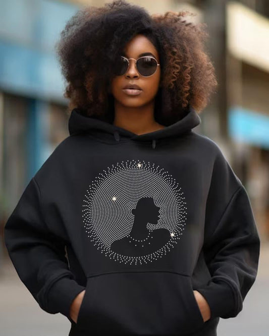 Black Afro Hair Diamond Printed Hoodie