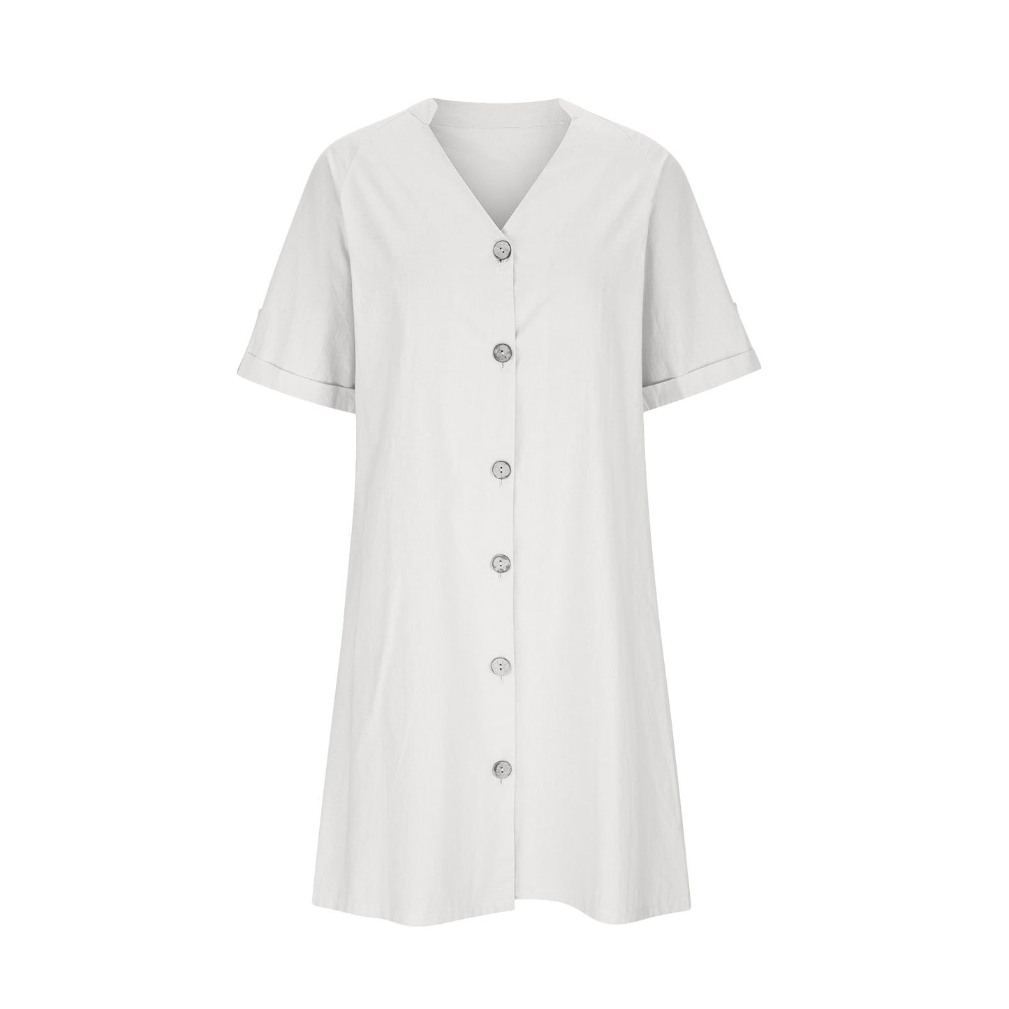 Short Sleeve V-neck A- Line Tunic Dress