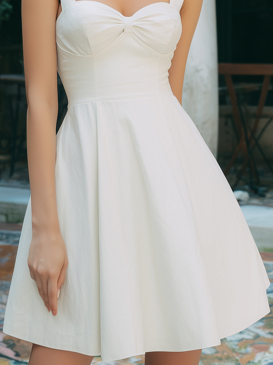 Ivory Bow-Strap Fit & Flare Mini Dress
