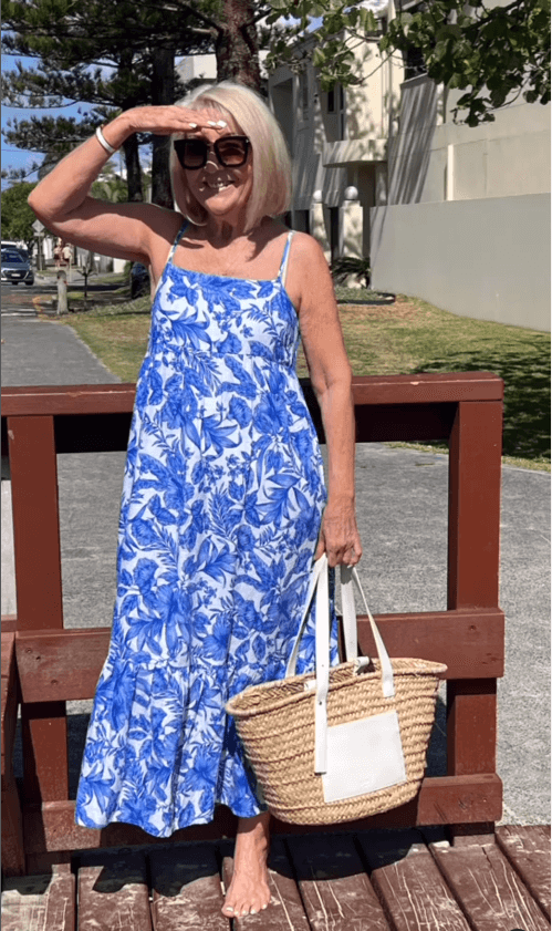 Blue Floral Printed Sleeveless Dress