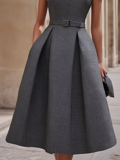 Sleeveless Belted A-Line Midi Dress