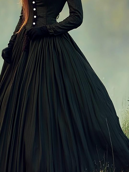 Maxi Dress, Victorian Era, Stand Collar, Princess Dress, Black