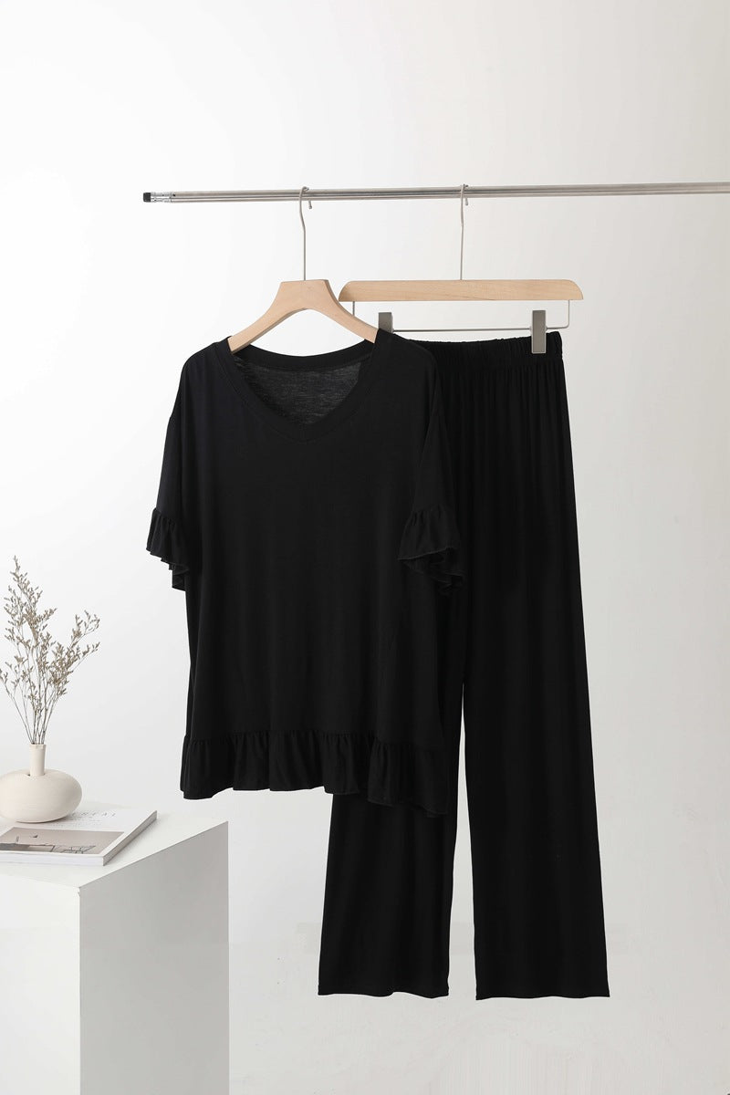 Modal Thin V Wide-Leg Pants Two-Piece Pajamas Indoor Clothes