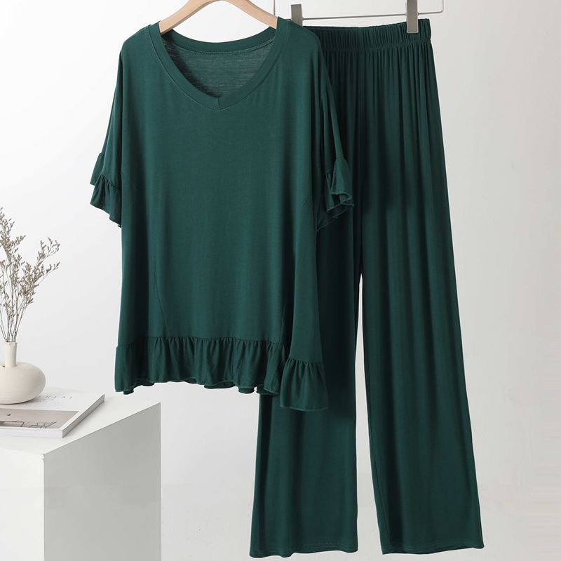 Modal Thin V Wide-Leg Pants Two-Piece Pajamas Indoor Clothes