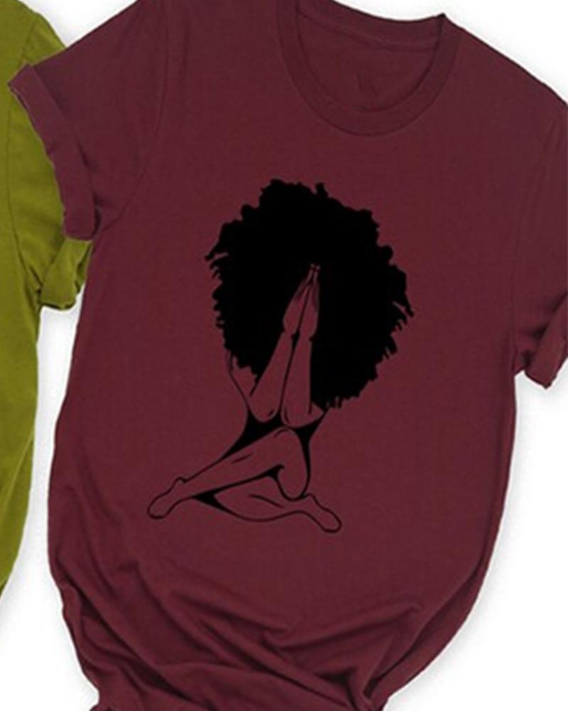 African Women's Yoga Printed Short Sleeve T-shirt