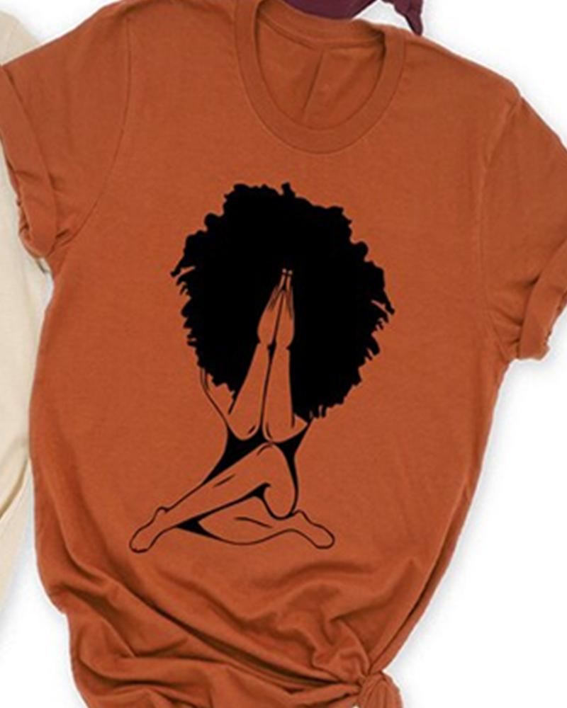 African Women's Yoga Printed Short Sleeve T-shirt