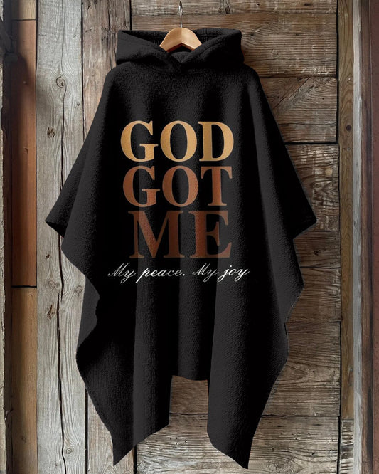 God Got Me Letter Printing Hooded Warm Shawl Cape