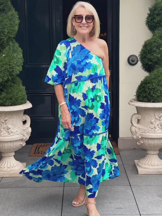 Printed off-Shoulder Tunic Maxi Dress