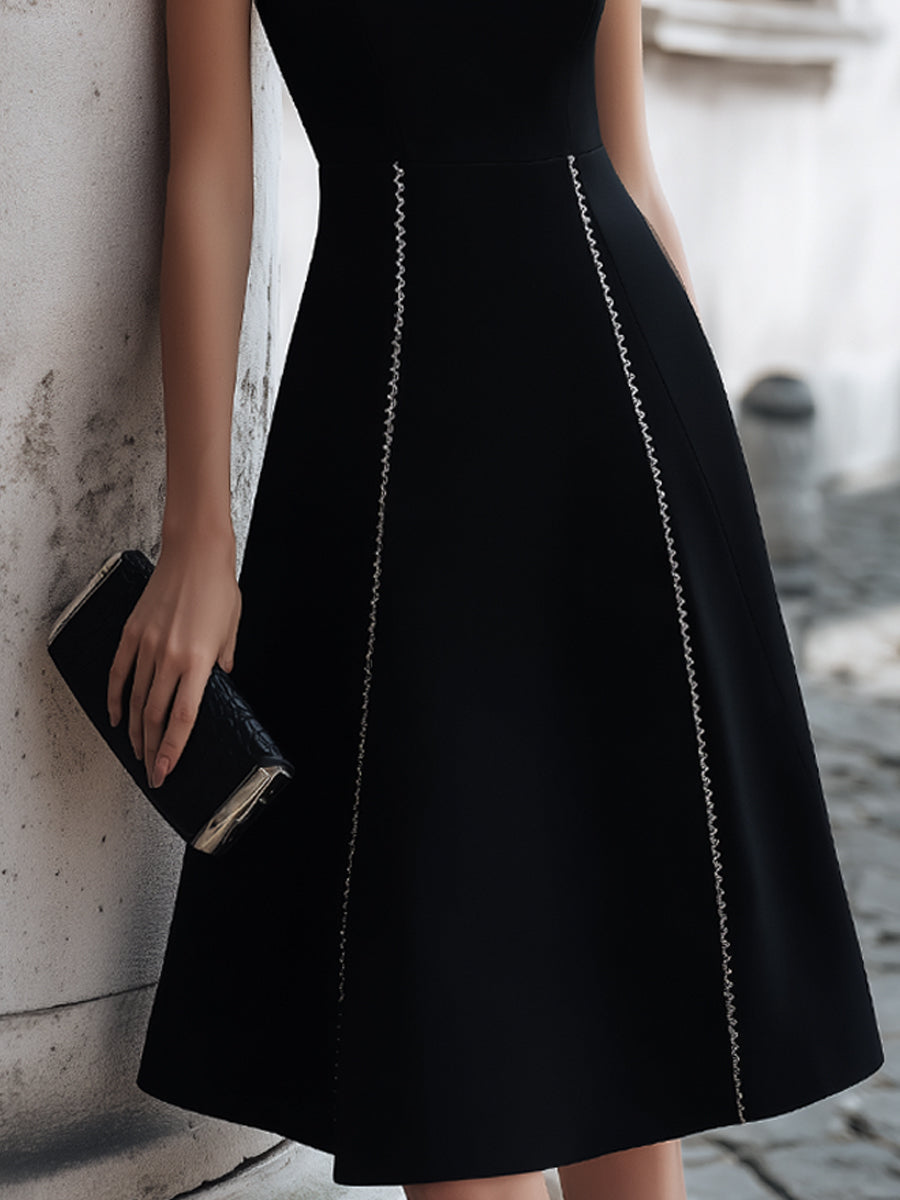 Sleeveless A-Line Midi Dress With Chain-Trim Seams