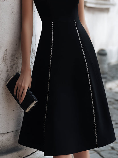 Sleeveless A-Line Midi Dress With Chain-Trim Seams