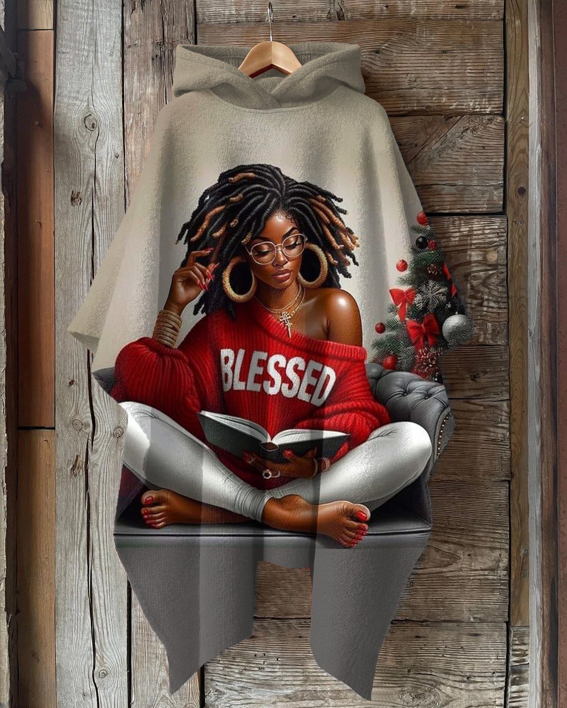 Blessed Curly Hair Girl Hooded Warm Shawl Cape