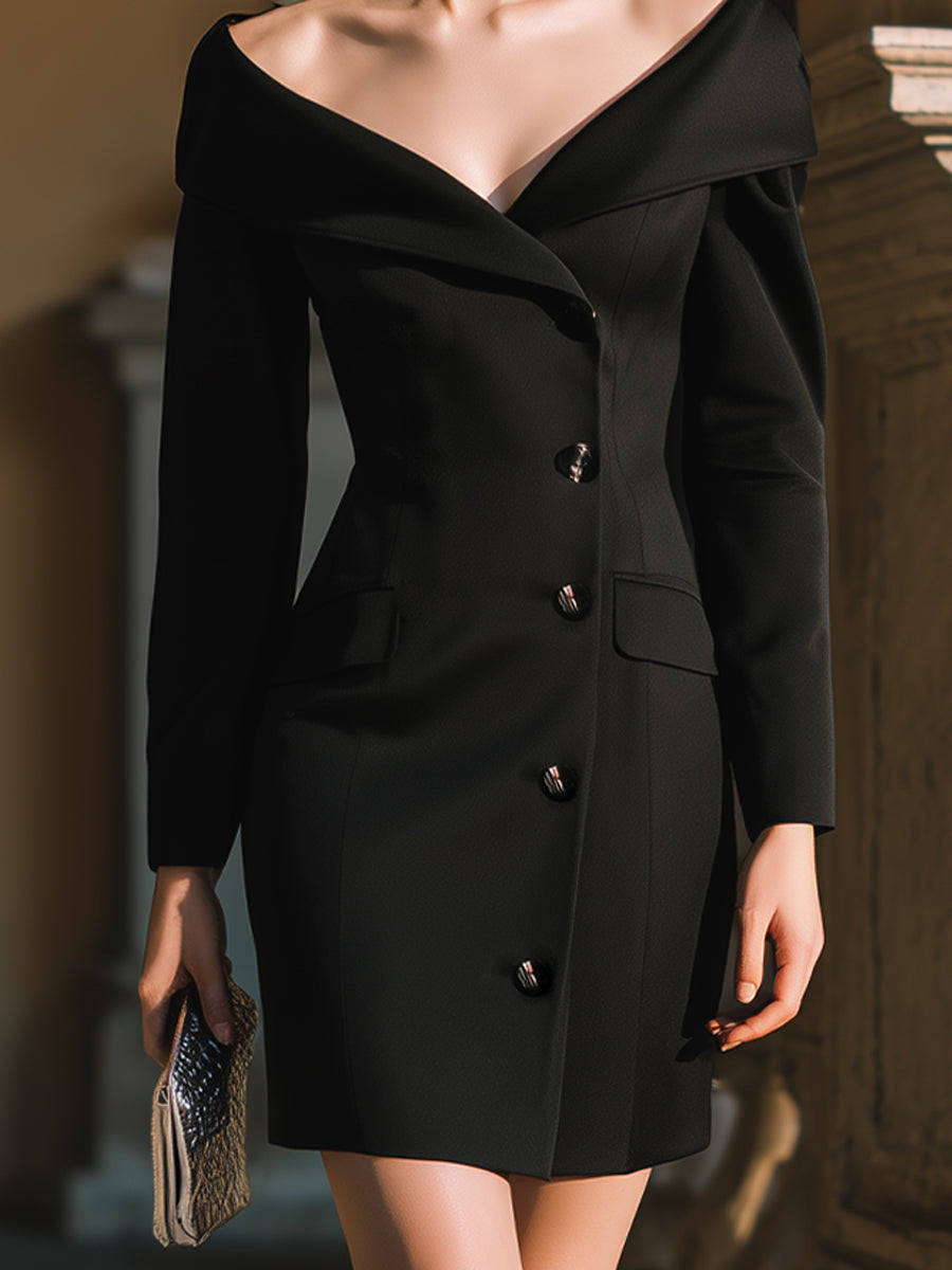 Off-Shoulder Buttoned Mini Dress