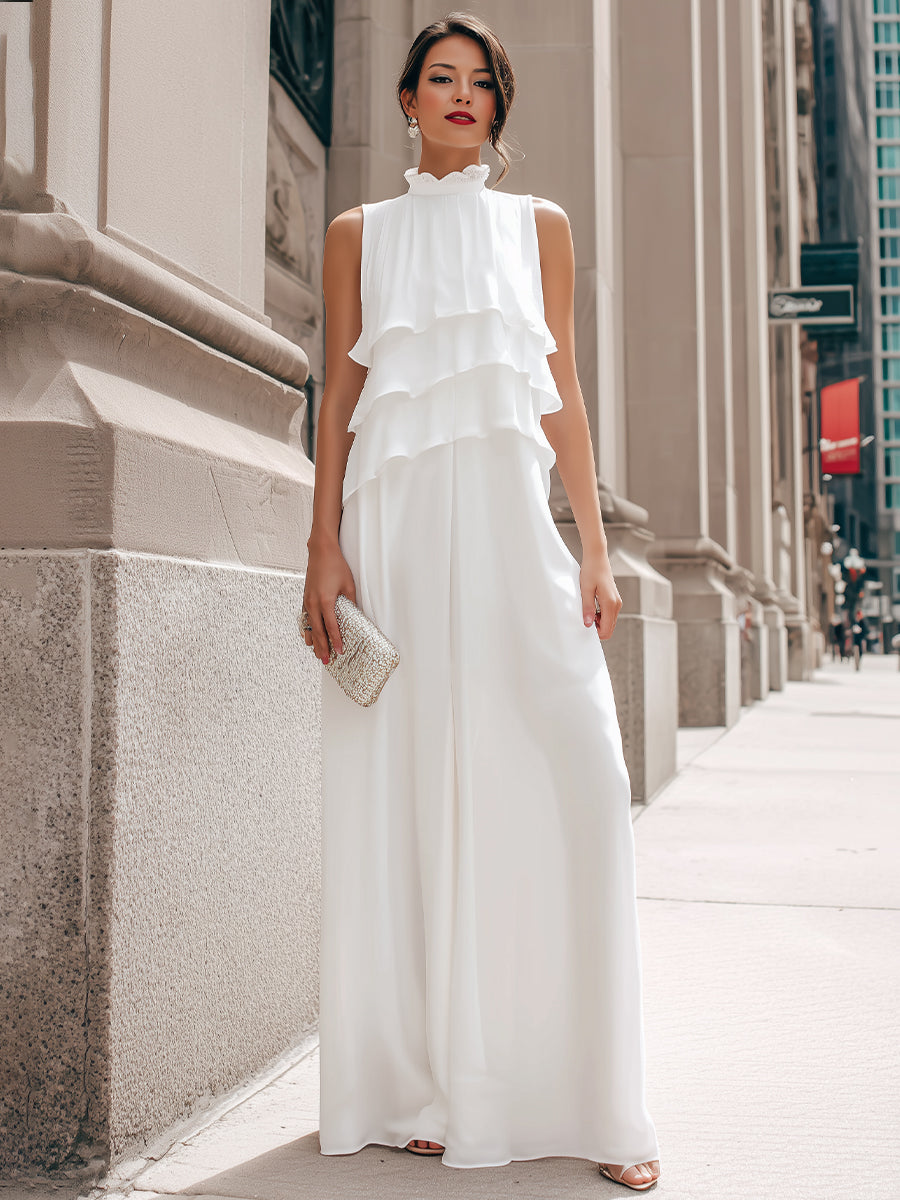 Sleeveless Layered High-Neck Maxi Dress