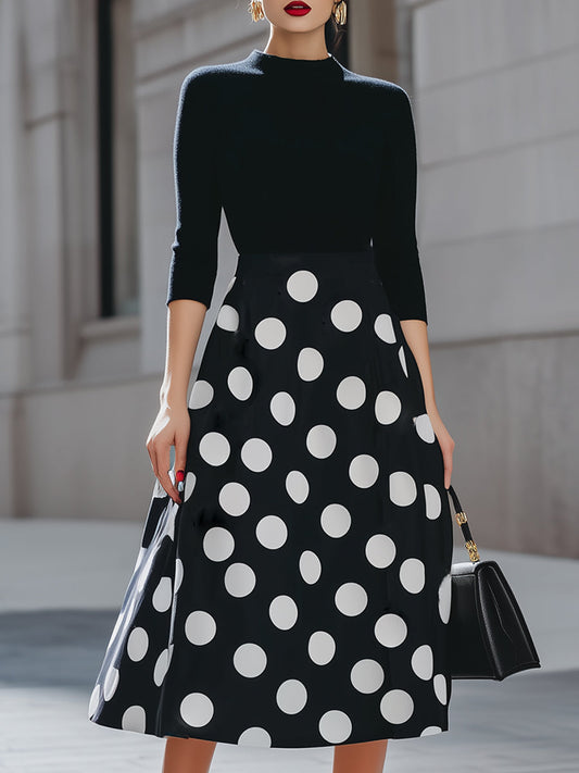 Black & White Polka Dot Midi Dress