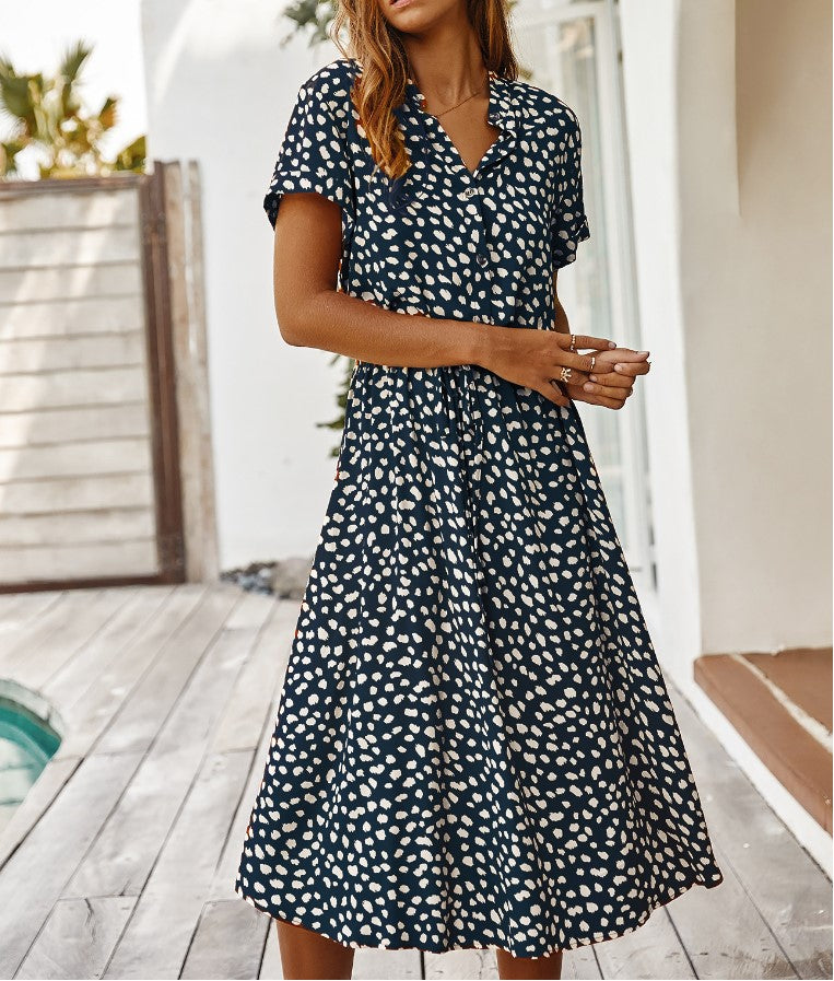 Polka Dot Print Short Sleeve Dress