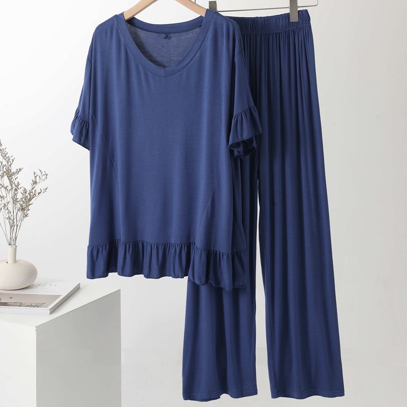 Modal Thin V Wide-Leg Pants Two-Piece Pajamas Indoor Clothes