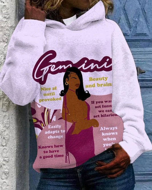 Gemini Girly Season Print Unisex Long-sleeved Hoodie