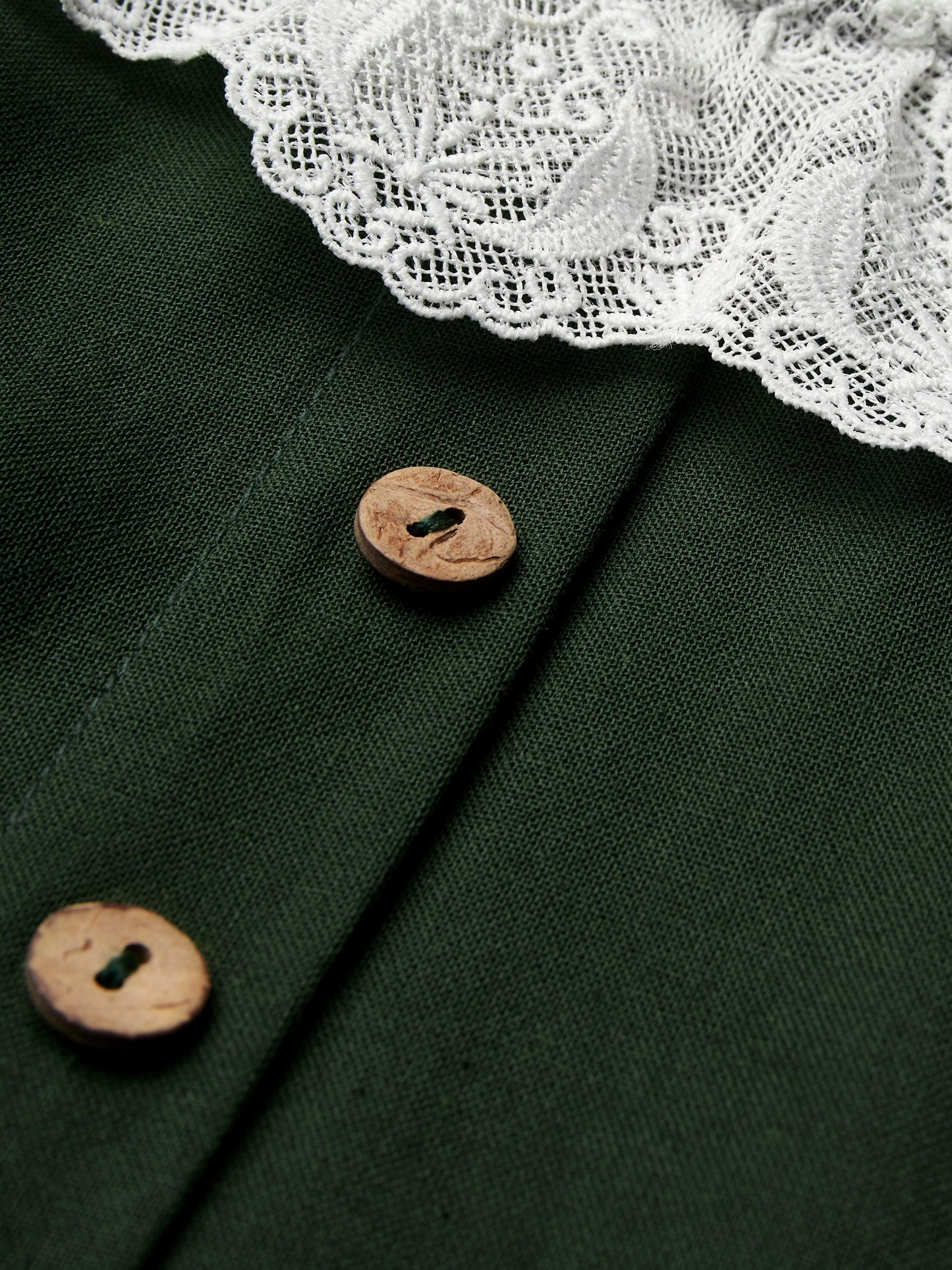 Maxi Linen Dress, Long Sleeves, Crew Neck, Lace Up, Linen Blend, Dark Green