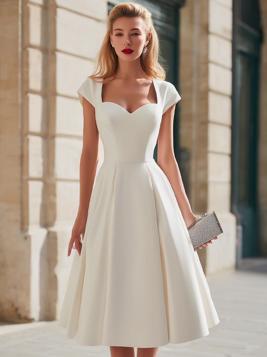 Sweetheart Neckline Cap-Sleeve A-Line Midi Dress