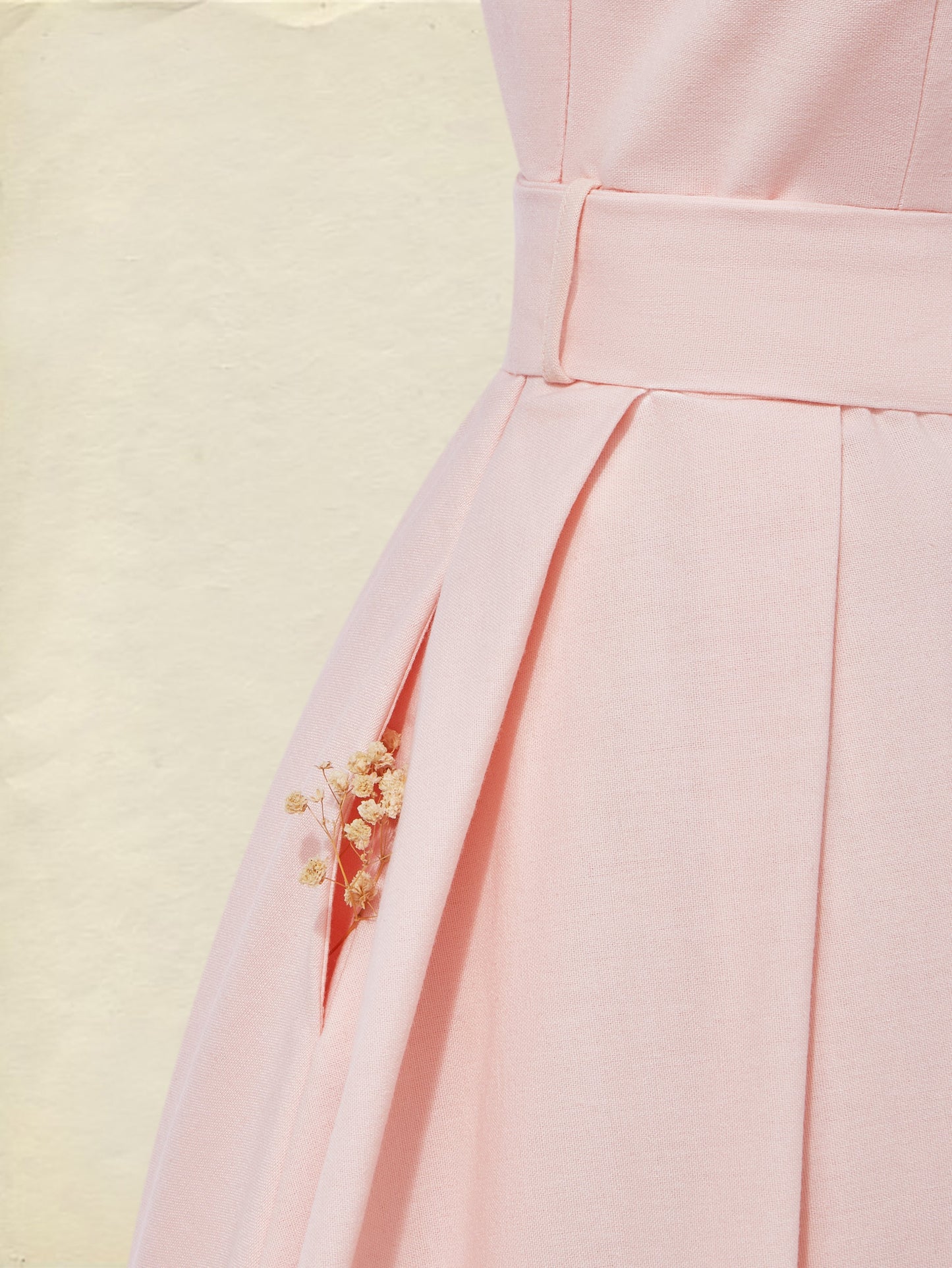 Maxi Cotton Dress , Sleeveless, One shoulder, Plain, Belt Design, Vintage, Light Pink