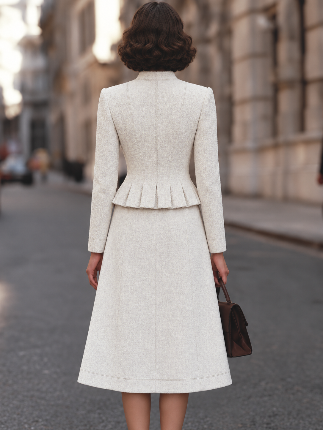 Textured Peplum Jacket And Midi Skirt Set