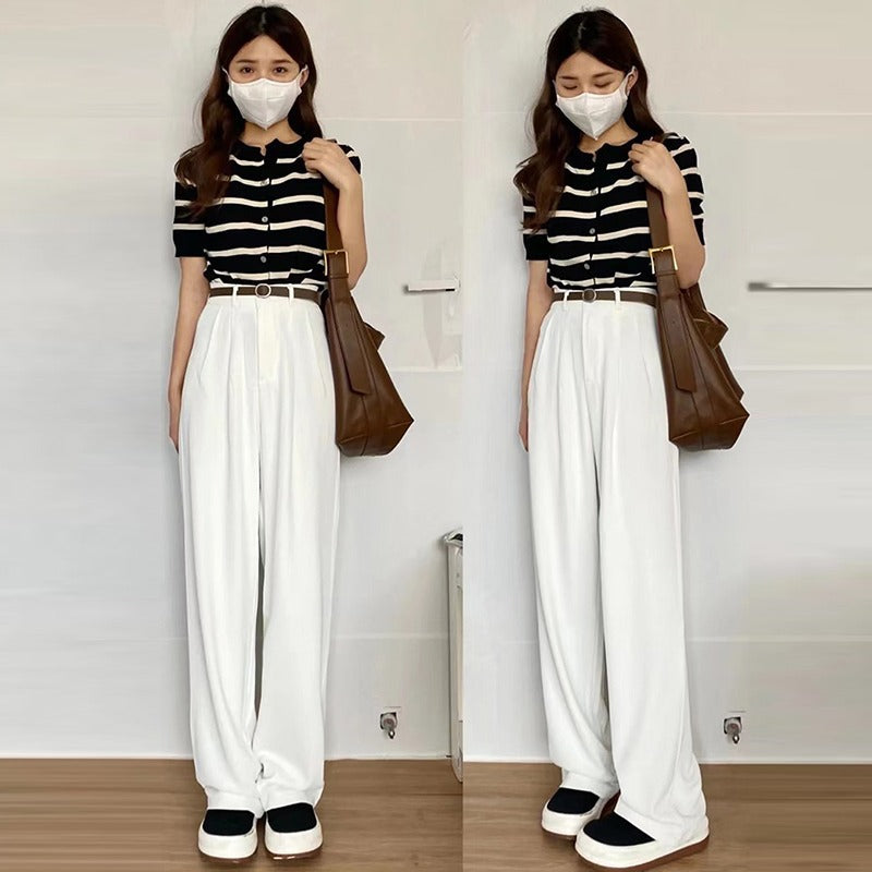 Spring and Autumn High Waist Drooping Straight Suit Wide-Leg Pants