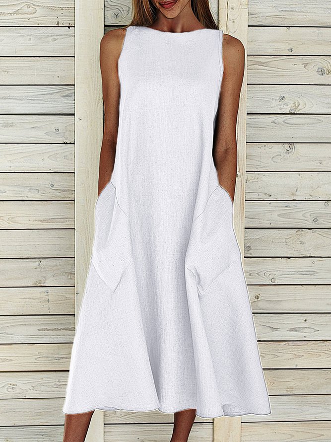 round Neck Sleeveless Double Pocket Dress