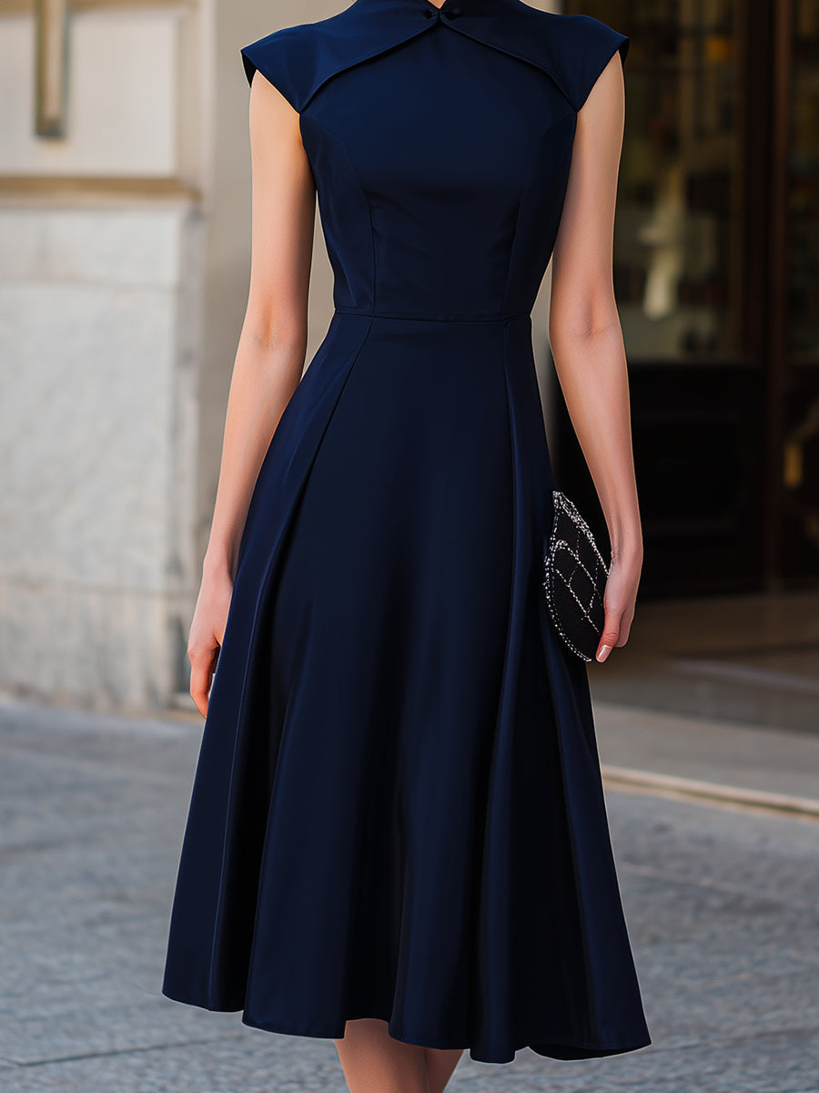 Structured Cap-Sleeve A-Line Midi Dress