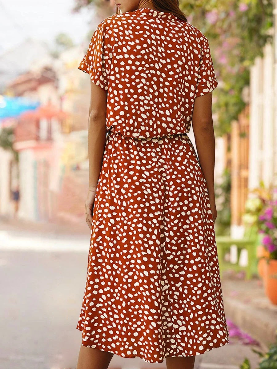 Polka Dot Print Short Sleeve Dress