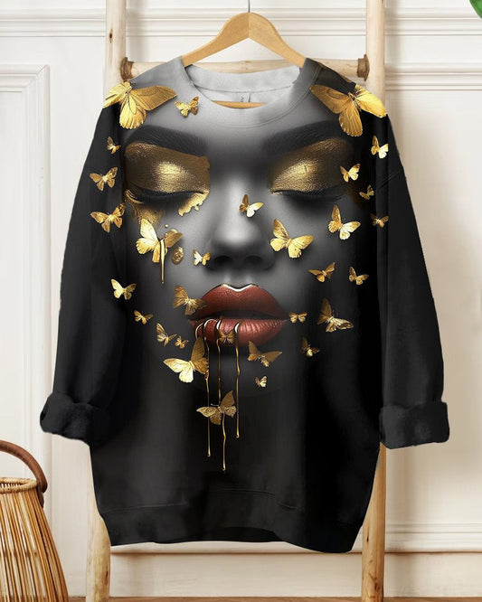 Golden Butterfly Women Art Long Sleeve Sweatshirt